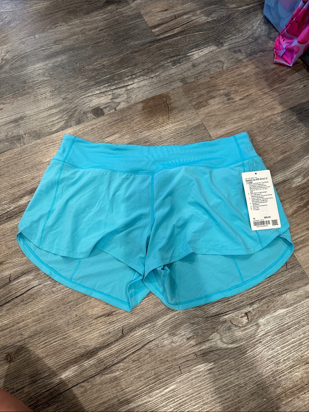 NEW with tags! Lululemon Speed Up Mid-Rise Lined Short 4" Electric Turquoise